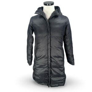 Eileen Fisher Long Down Puffer Coat Womens Petites PP Black Insulated Jacket Zip